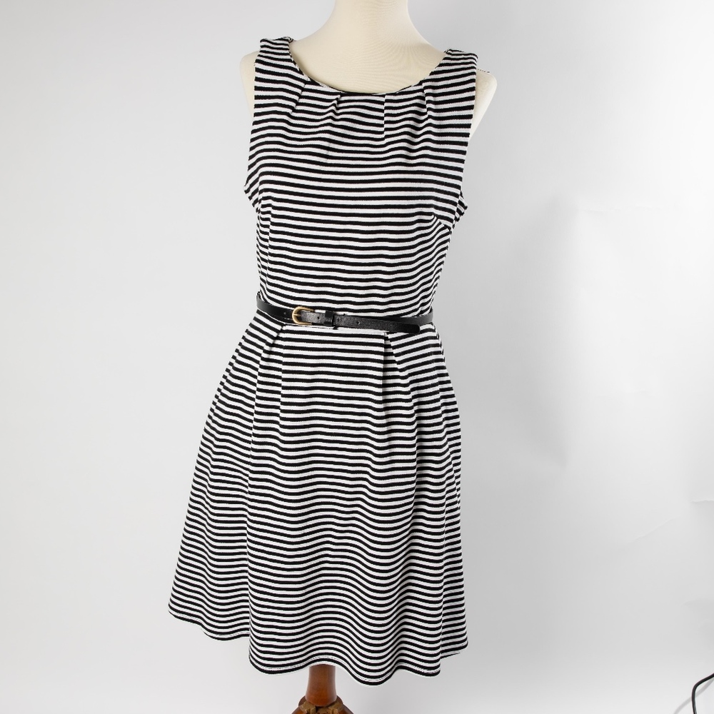Soft cotton black and white striped dress